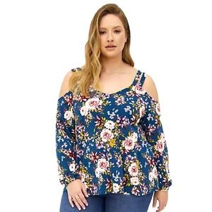 TORRID 2X 2 Plus Size Floral Peasant Boho Cold Drop Shoulder Top Shirt Blouse